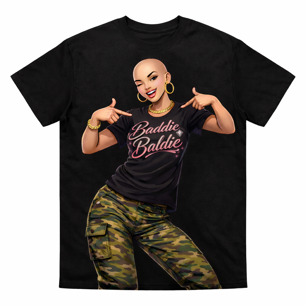 GIRL ROCKIN BADDIE BALDIE BRAND T-SHIRT