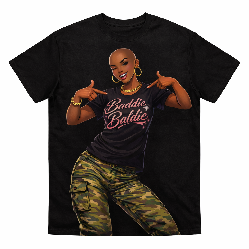 GIRL ROCKIN BADDIE BALDIE BRAND T-SHIRT